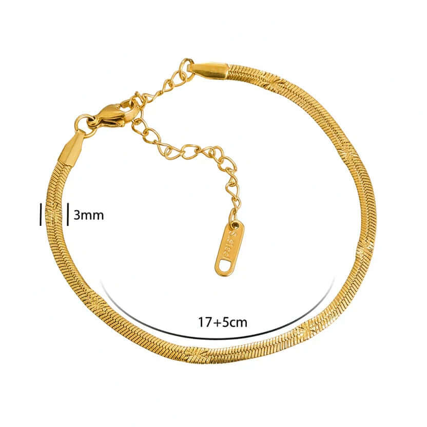 Ceyrah gold Textured Snake Chain Bracelet with adjustable clasp, 3mm wide, 17+5cm length