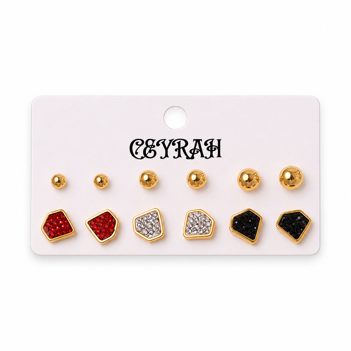 Waterproof Gold Diamond Stud Earrings Set