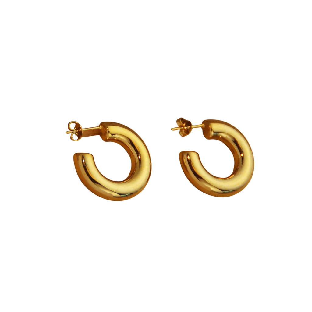 Gold Mini C Hoop Earrings featuring a chunky design with a smooth finish, perfect for any occasion.