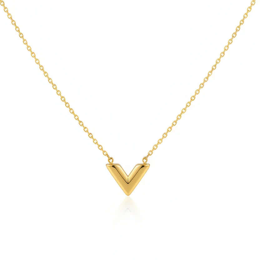 Ceyrah minimalist gold V-shaped pendant necklace on fine chain, elegant jewelry