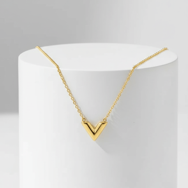 V-Shaped Necklace Gold on white pedestal
