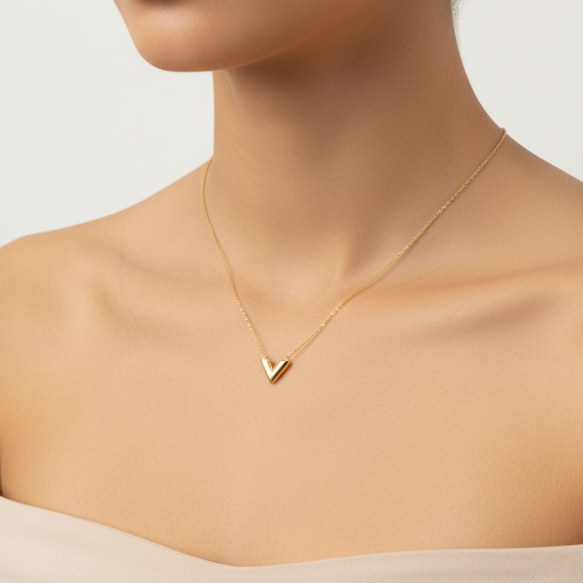 V-Shaped Necklace Gold wearing by women