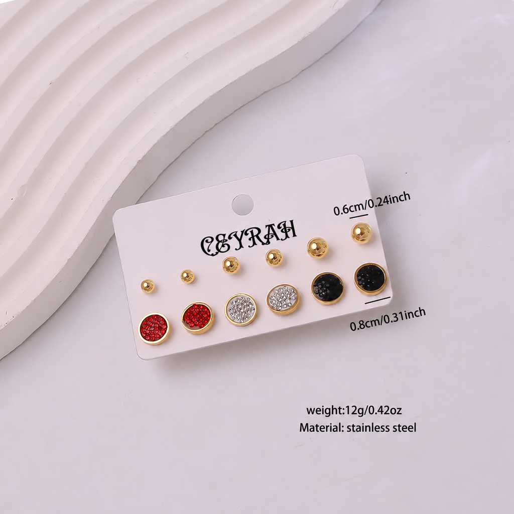 Waterproof Gold Circle Stud Earrings Set with measurements 