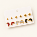 Waterproof Gold Moon Stud Earrings Set on plain background