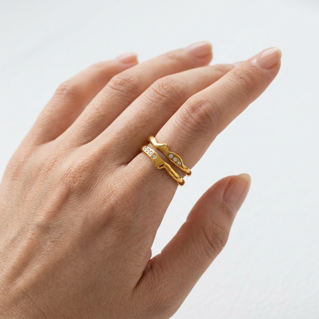 Gold Wave Zircon Adjustable Ring