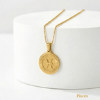 Zodiac Sign Medallion Necklace Gold on a white background