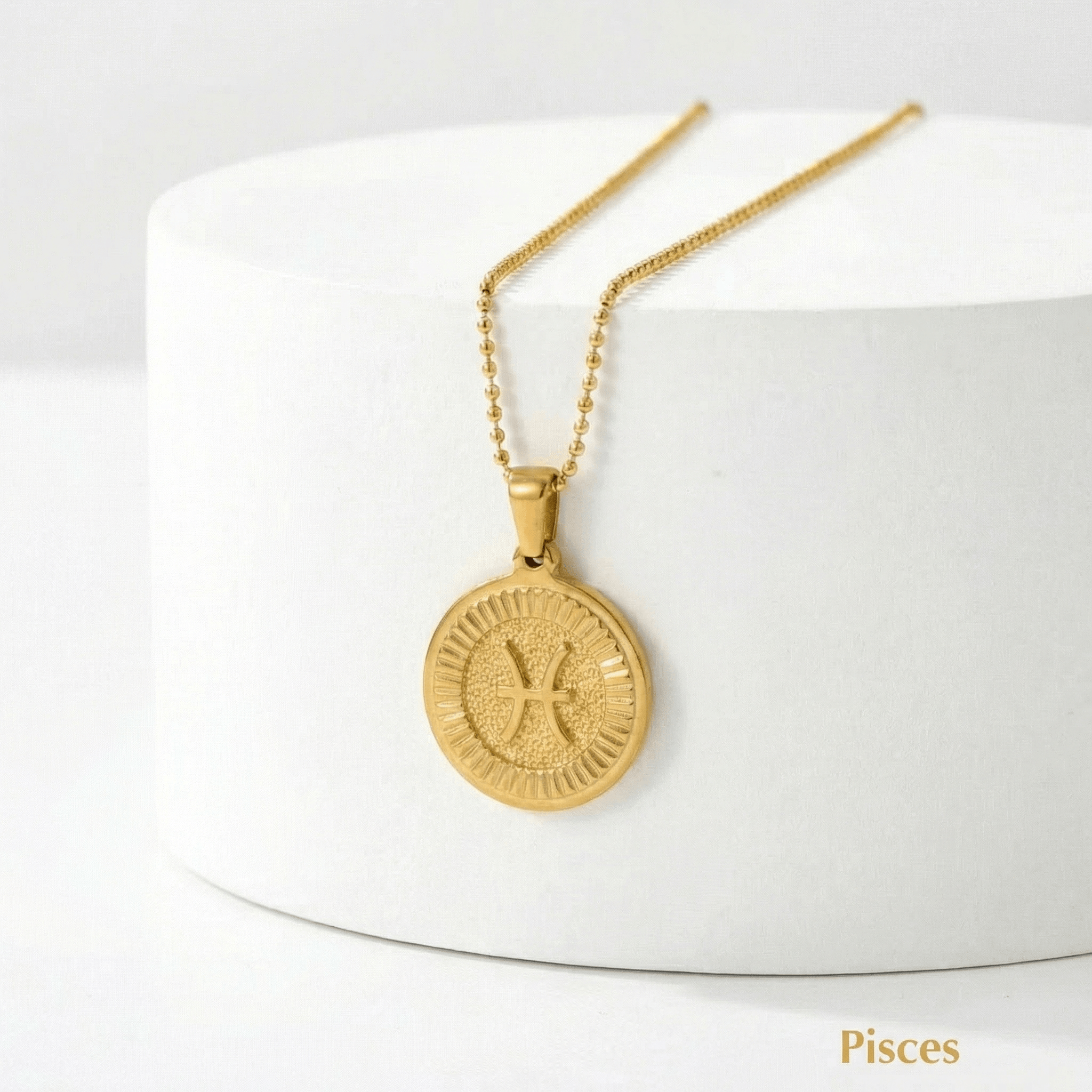 Zodiac Sign Medallion Necklace Gold on a white background