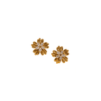 Five-Petal Gold Stud Earrings with zircon in centre