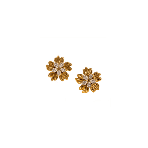 Five-Petal Gold Stud Earrings with zircon in centre