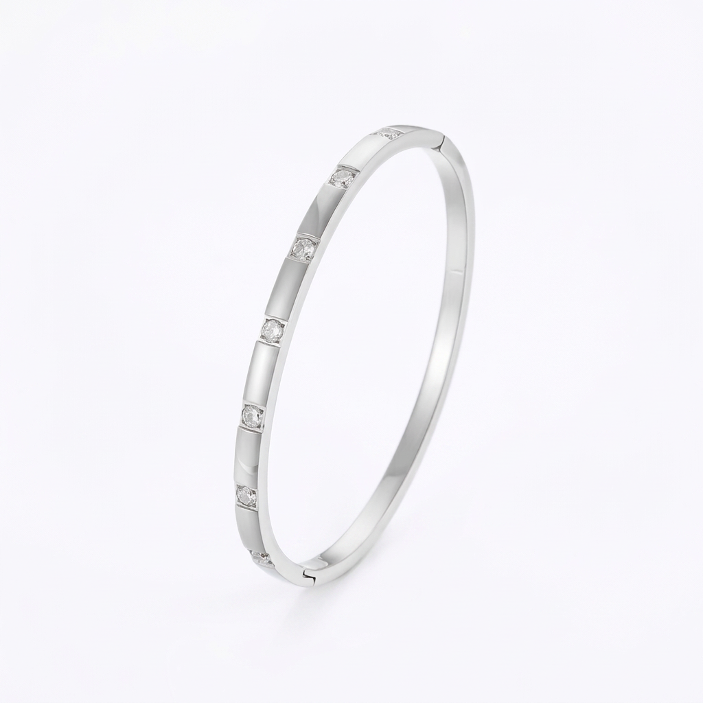 Silver Crystal Accent Bangle Bracelet