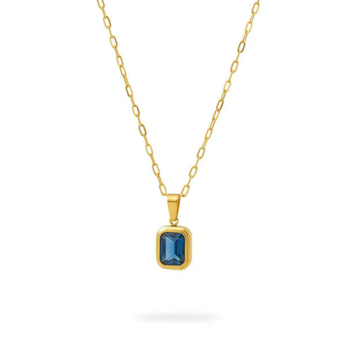 Ceyrah gold blue stone pendant necklace on white background