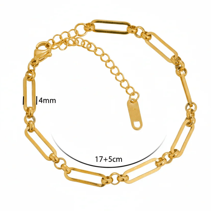 Ceyrah gold paperclip chain bracelet, 4mm wide, 17+5cm adjustable length, jewellery product