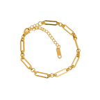 Ceyrah gold paperclip chain bracelet with rectangular links on white background