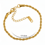 Ceyrah gold rope chain bracelet, 2.8mm thick, 17+5cm adjustable, 6g weight