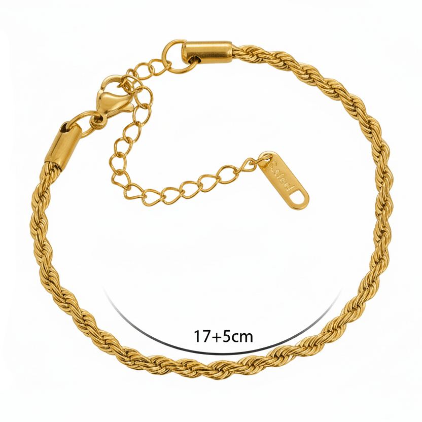 Ceyrah gold rope chain bracelet, 2.8mm thick, 17+5cm adjustable, 6g weight