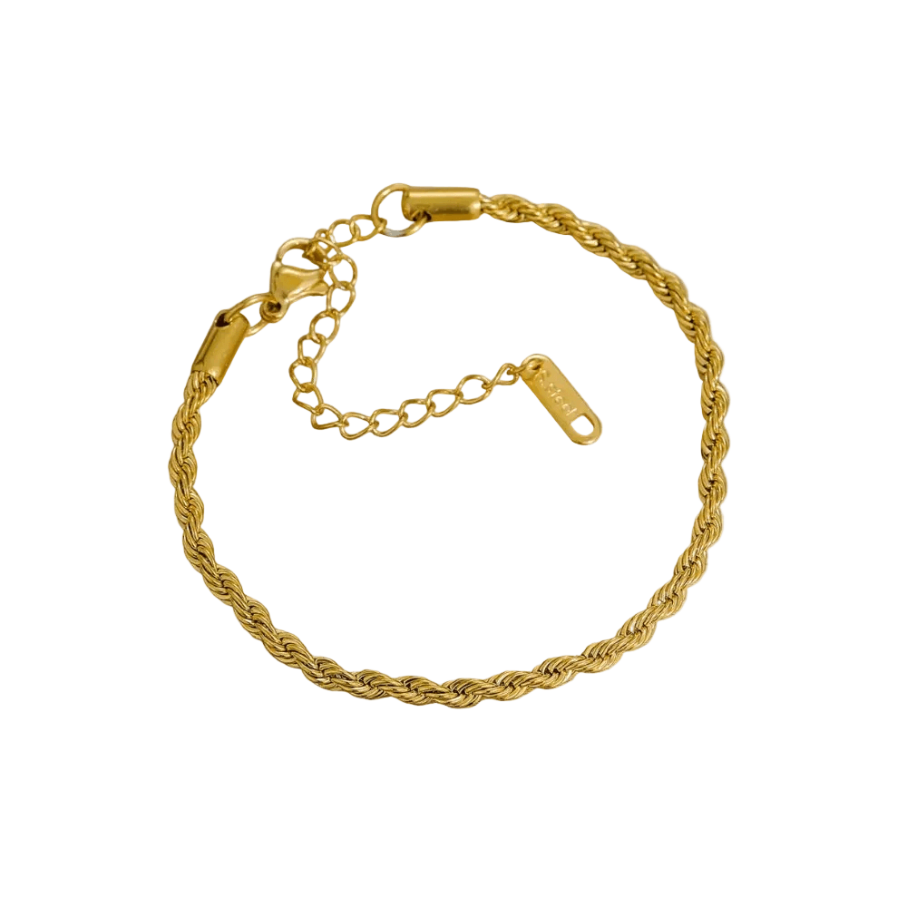 Ceyrah gold rope chain bracelet with adjustable clasp on white background