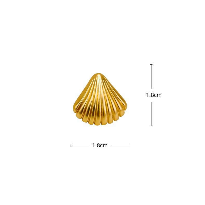 Ceyrah - Gold Shell Ribbed Stud Earrings with measurements