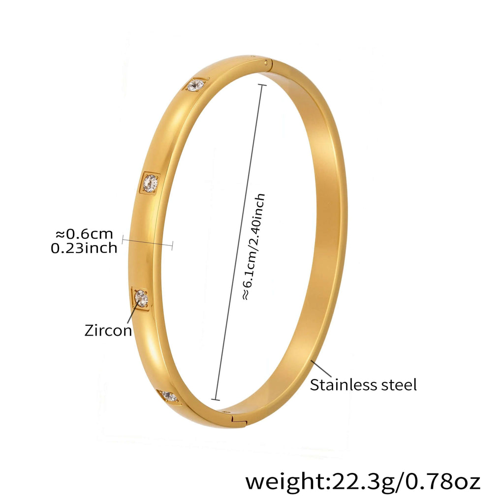 Ceyrah gold square zircon bangle bracelet, 6.1 cm diameter, 22.3g weight