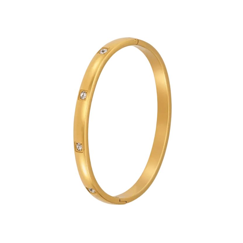 Ceyrah gold square zircon bangle bracelet on white background