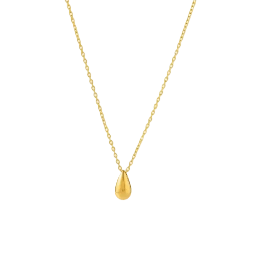 Ceyrah gold teardrop pendant necklace on delicate chain, minimalist jewelry