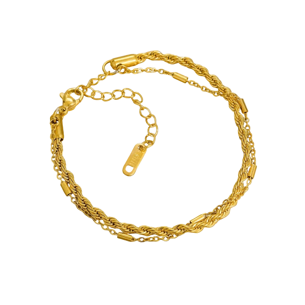 Ceyrah gold twisted chain bracelet on white background