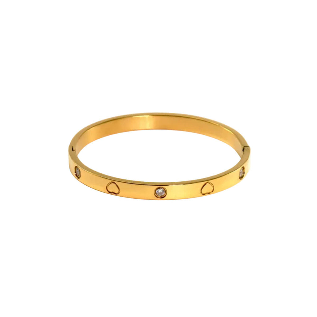 Gold heart engraved bangle bracelet - Ceyrah jewelry