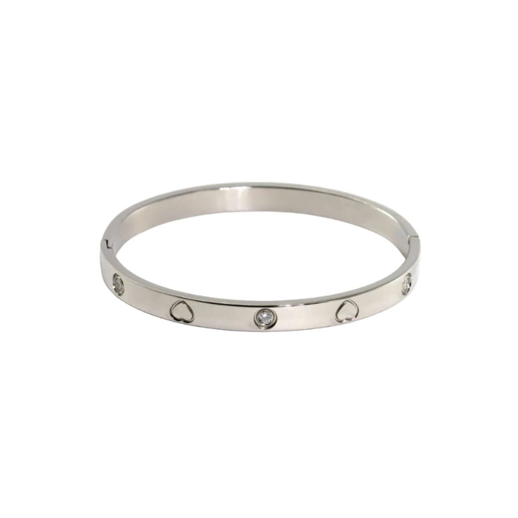 Silver heart engraved bangle bracelet, Ceyrah jewelry