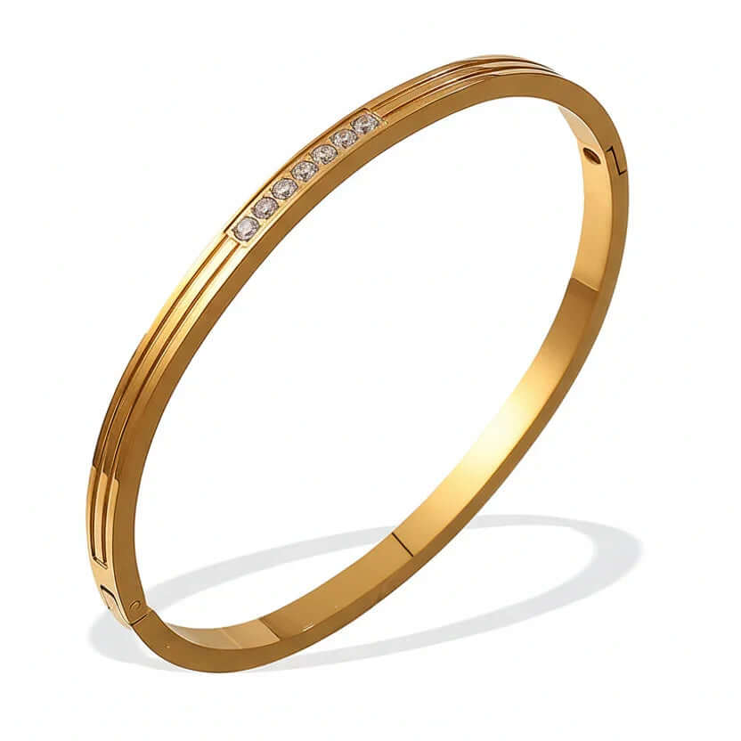 Gold minimal rhinestone cuff bangle bracelet, minimalist jewellery from Ceyrah