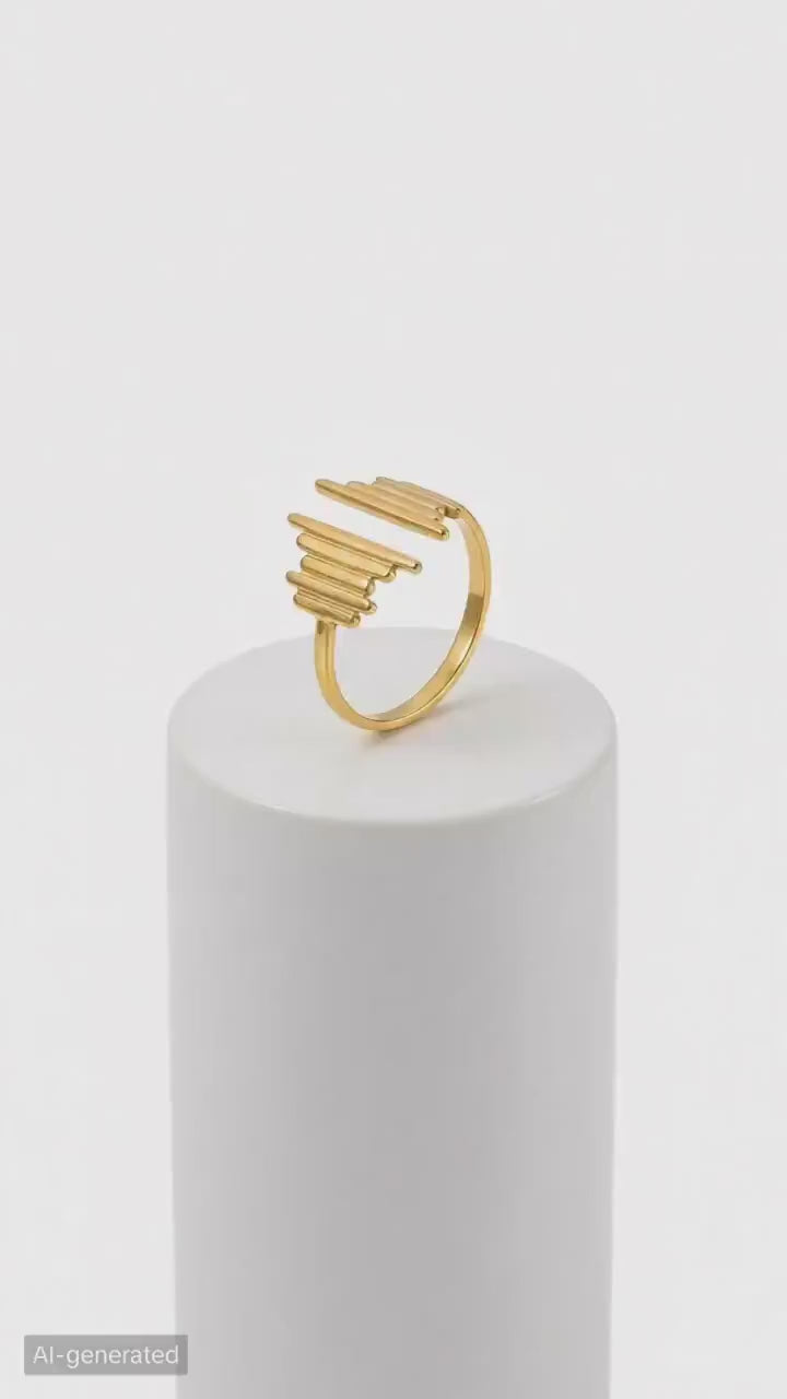 Gold Ridged Open Band Ring