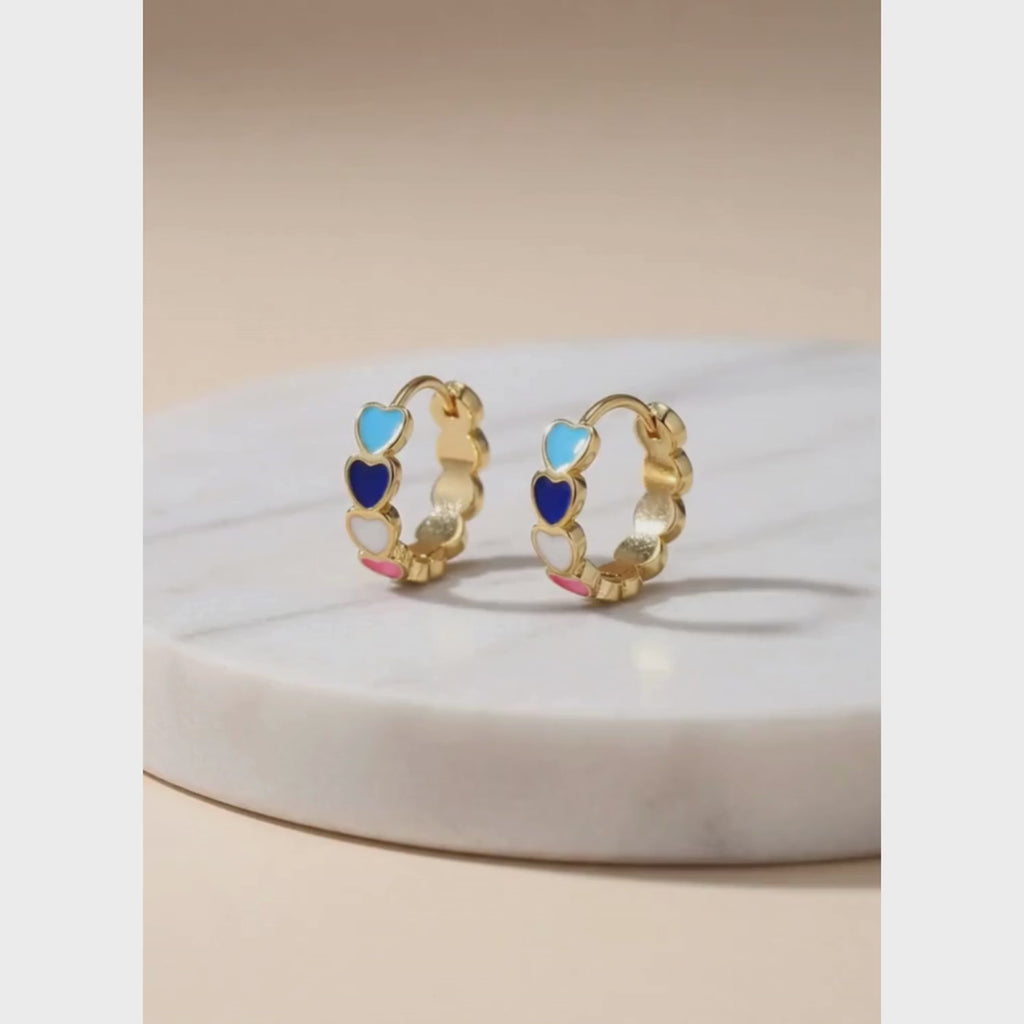 Gold Heart Charm Hoop Earrings video