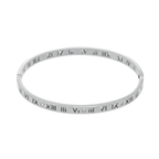 Ceyrah silver roman numeral bangle with zircon accents on white background