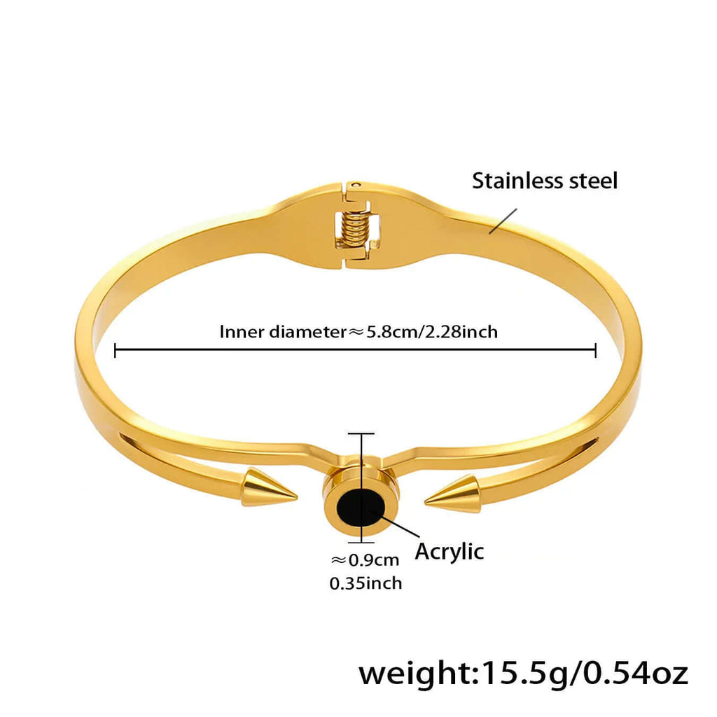 Ceyrah gold spike cuff bracelet with black accent, 5.8cm inner diameter, jewellery weight 15.5g